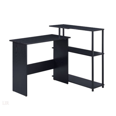 Antique White And Black Rectangular Writing Desk With Side Shelf, For Home Office And Study Spaces
