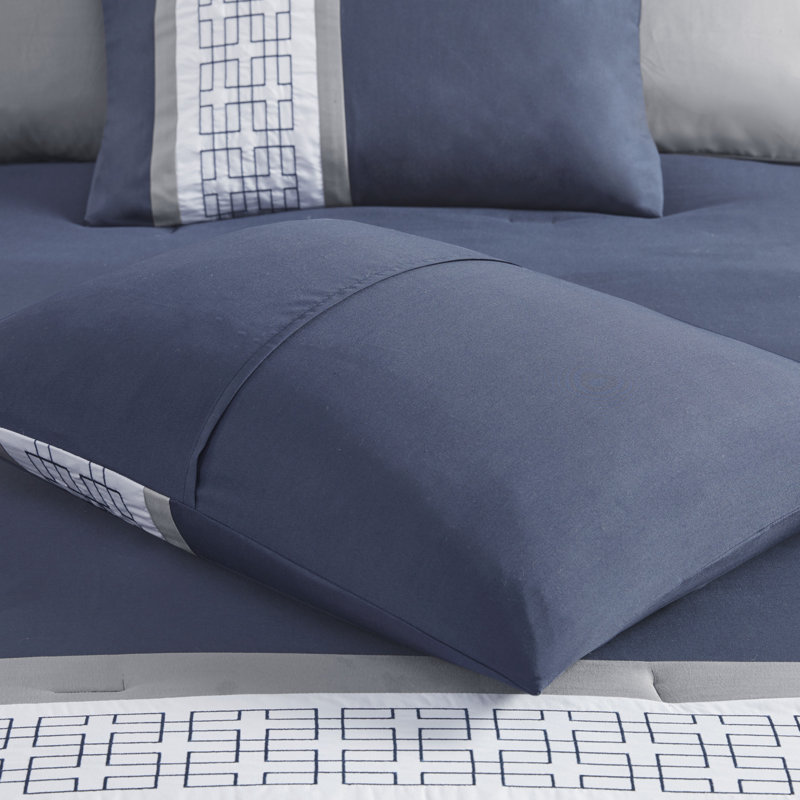 Navy and Gray Queen Microfiber 8-Piece Comforter Set