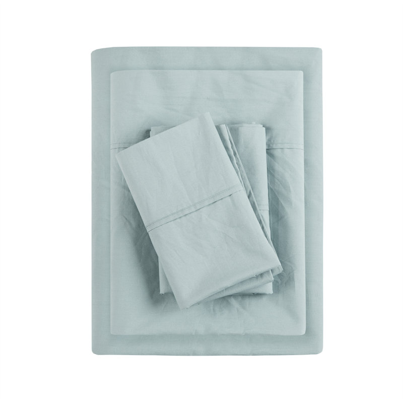 Peached Percale 200 Thread Count Relaxed Cotton Percale Sheet Set, Aqua, Queen