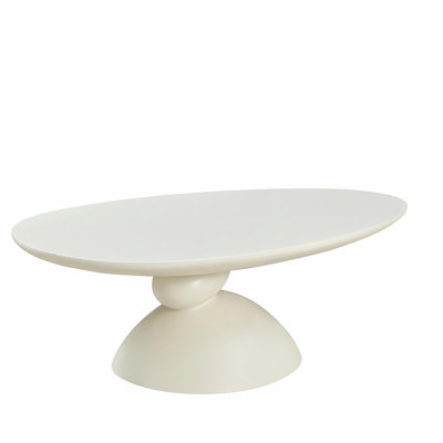 Table basse elliptique en forme de pierre de 47,27 po, table basse moderne en fibre de verre minimaliste, table basse de salon à base sculpturale, convient aux appartements, blanc laiteux