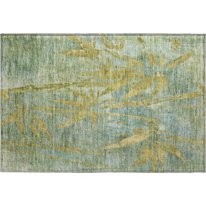 Premium Machine Washable Mayfield AMF2222 Botanical Rug, 1'8" x 2'6", Aloe