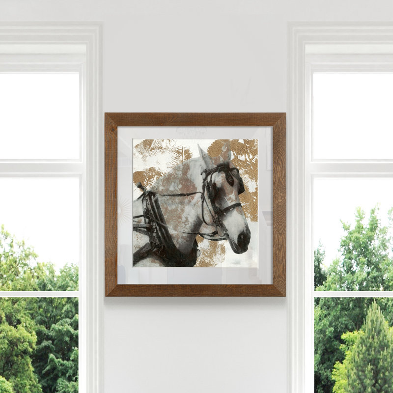 Driving Horses II-impression d’art graphique encadrées sur papier, Cadre en érable, H 27,5 po x l 27,5 po x P 1,5 po