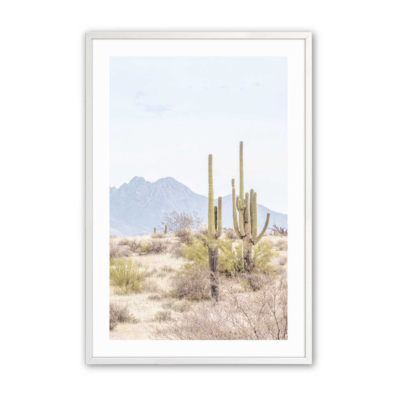 Mountain Cactus Scene, impression roulée, Cadre opaque blanc, H 25 po x l 19 po x P 1,25 po