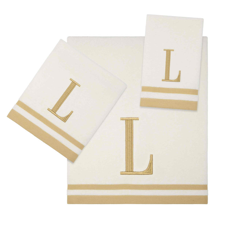 GRY/IVR Monogram Towel Set, 3 Piece Towel Set, Ivory