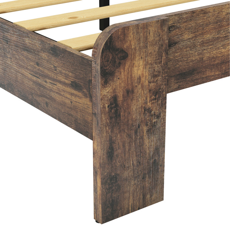 Structure de lit plateforme en bois brun foncé pour lit grand avec tête de lit à rangement à DEL et 2 prises de courant, fonctionnement silencieux, aucun sommier requis, installation sans effort, grand sous le cadre, charge, utilisation silencieuse