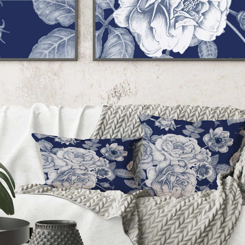 Coussin décoratif blanc à motif de fleurs rétro blanc classique I