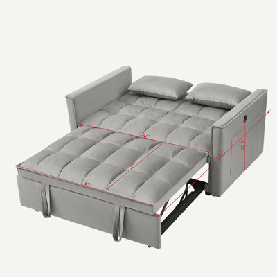 Canapé-lit avec port USB, canapé-lit réglable 3 en 1 avec lit escamotable, 2 coussins lombaires et poches latérales, canapé-lit convertible en velours doux, convient au salon et à la chambre à coucher