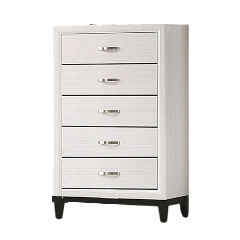 Commode haute Erica, poignées 5 tiroirs chromées, bois blanc