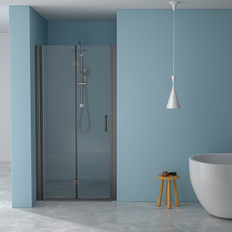 32"W X 72"H Fold Frameless Shower Door With Tempered Glass, Matte Black