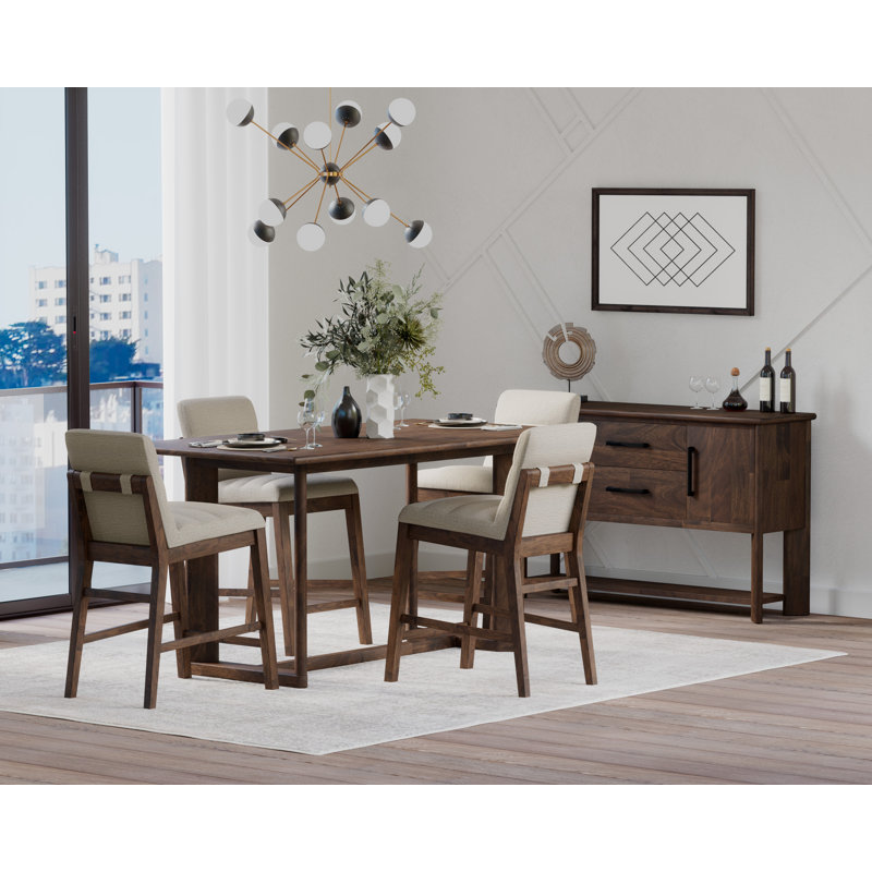 Laneway Gathering Table Set with Upholstered Chairs, 5 Pieces: Table, 4 Chairs