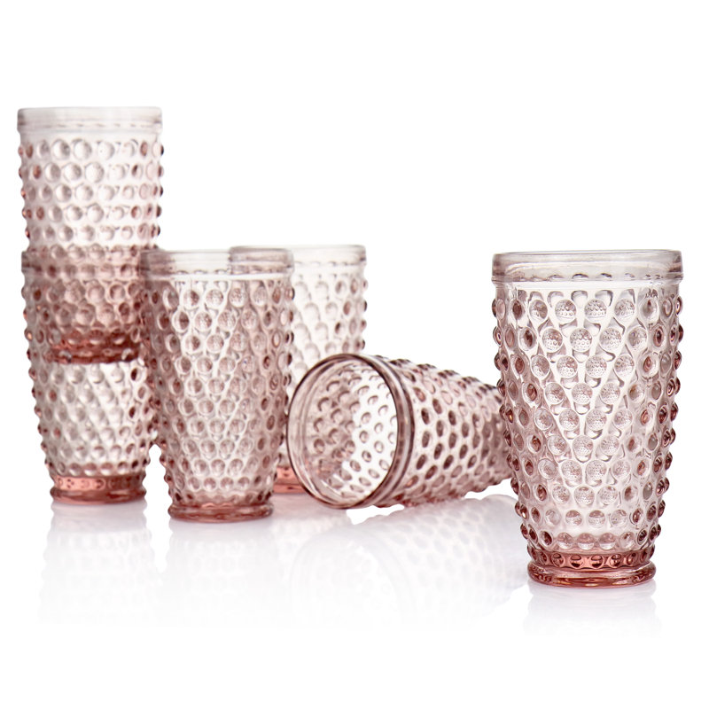 Pink Embossed Polka Dot Glass Cold Cup Set, 14.3 oz