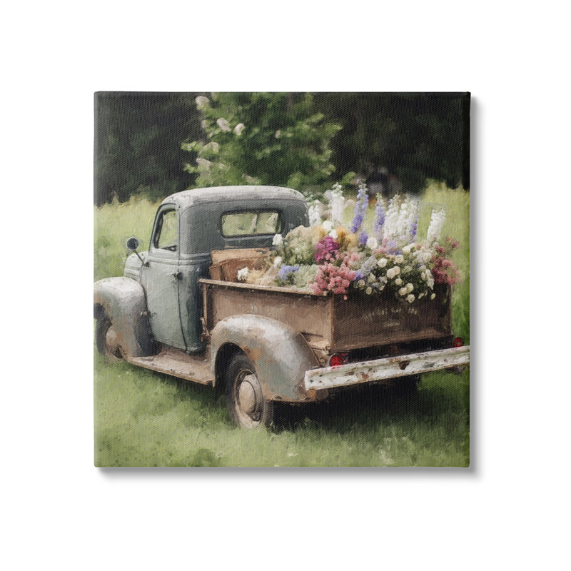Vintage Rural Pickup with Flowers Framed Wall Art