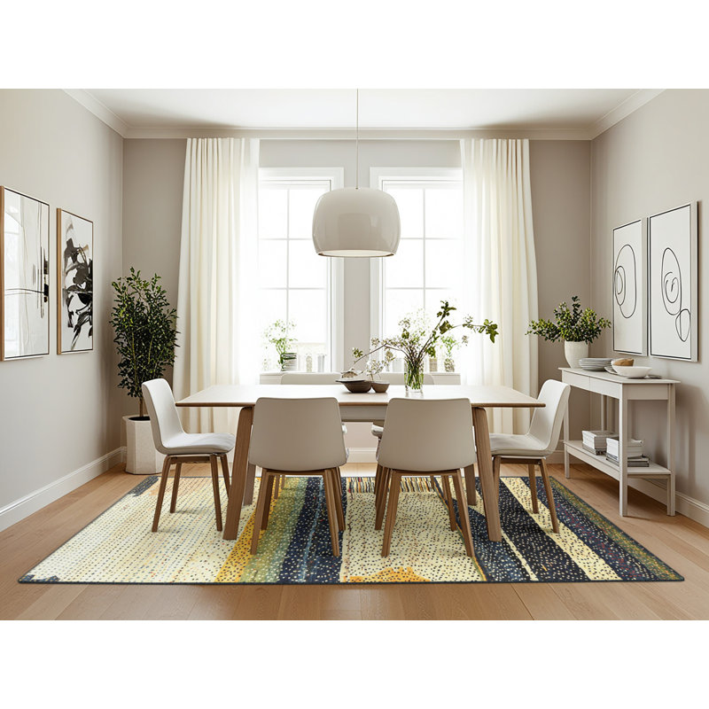 Tapis abstrait vert / beige Warre, Rectangle 7 pi x 10 pi