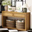 Console rustique en bois avec tiroirs de rangement et tablette ouverte-51795695