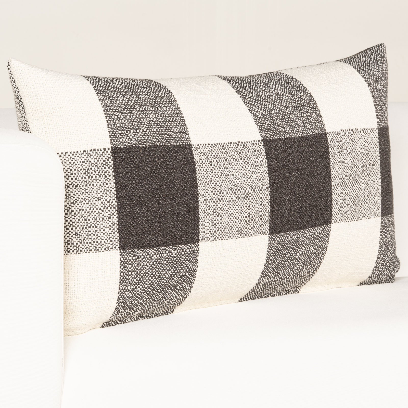 Birch Lane Cleveland Throw Pillow Lumbar, Feather, Black Checkered
