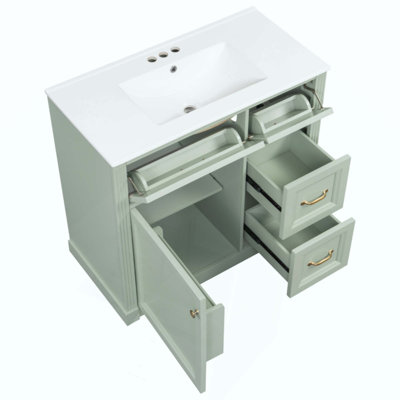 Meuble-lavabo de salle de bain avec lavabo, armoire avec 4 tiroirs, porte à fermeture en douceur et tablette réglable, lavabo en céramique, meuble-lavabo moderne pour l'organisation de la salle de bain