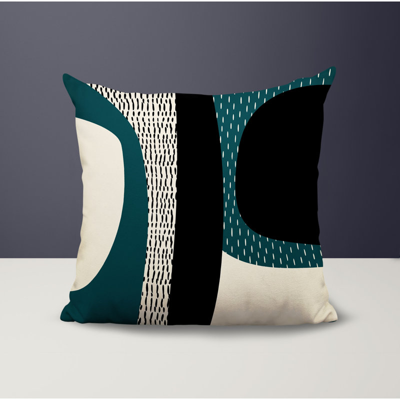 Coussin carré intérieur / extérieur pia, H 17 po x l 17 po, Émeraude / noir / blanc cassé