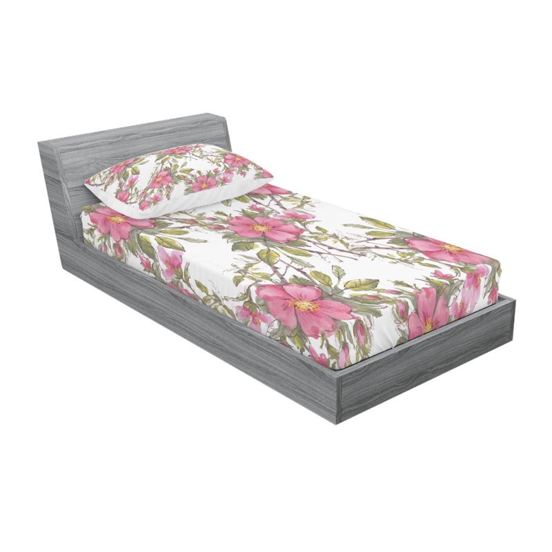Ensemble de draps floral jardin rose pour chien, Ensemble de draps pour lit simple avec drap-housse