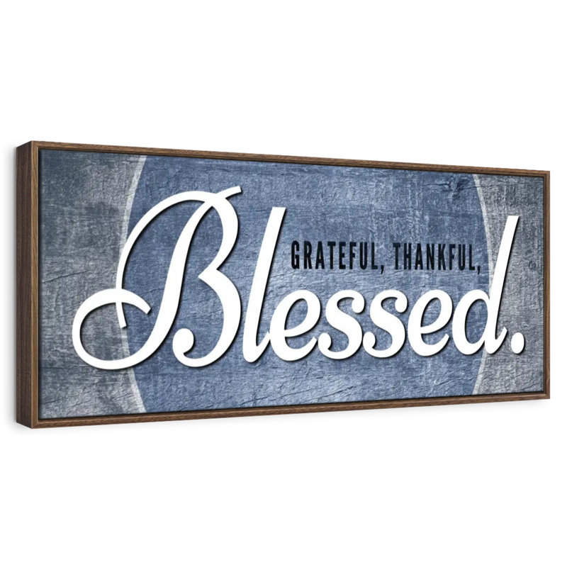 Bienheureux, typographie inspirante, 46" X 16", Floating Frame Walnut
