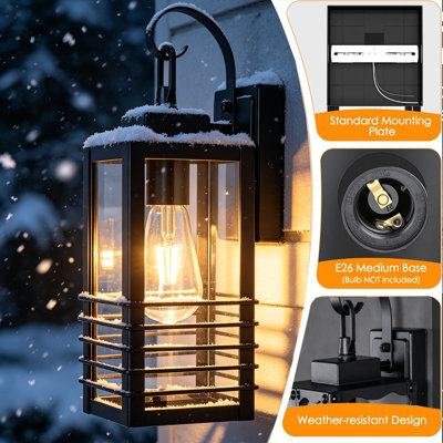 Ensemble de 2 lumières murales d'extérieur 14,5 po, lanterne murale d'extérieur noir mat avec abat-jour en verre transparent, applique extérieure imperméable, douille E26, homologué ETL, lumière de véranda pour la maison, le garage, le patio, Halloween et Noël