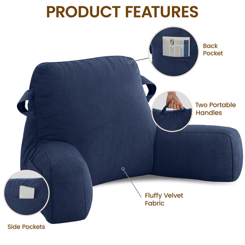 Comfy Backrest Pillow Arm Pillow With Pockets, Blue