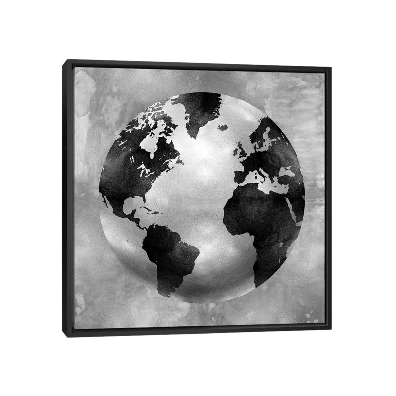 «Silver Globe», impression sur toile, H 18 po x l 18 po x P 1,5 po, Toile encadrée noire, Pas de tapis