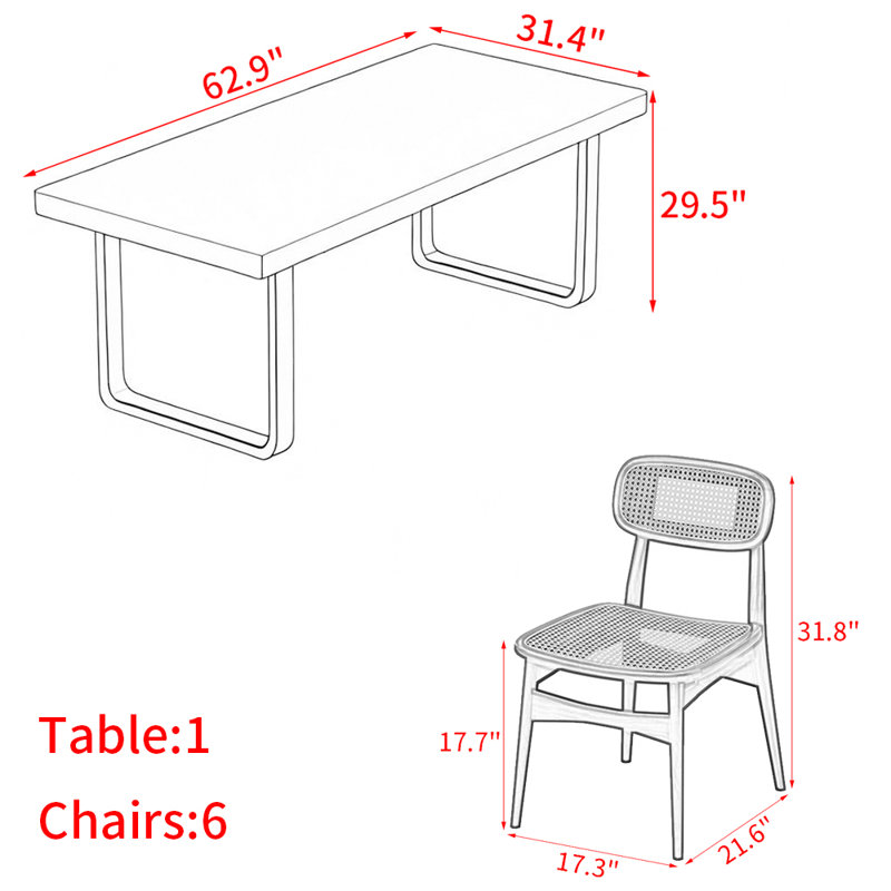 Ensemble de table rectangulaire en bois massif de style nordique
