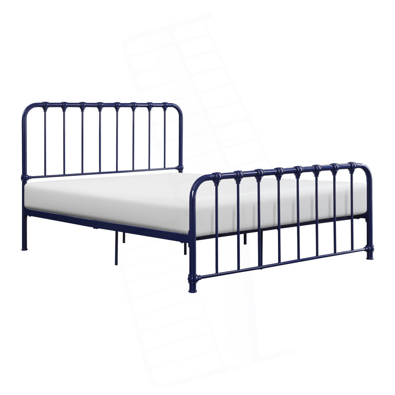 Metal Bed Finish Platform Bed 1Pc, Bed In A Box, Blue, Queen