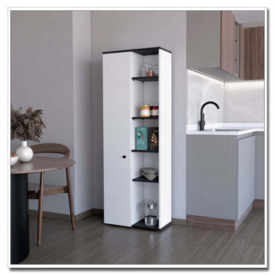 White and Black 1-Door Multistorage Kitchen Pantry