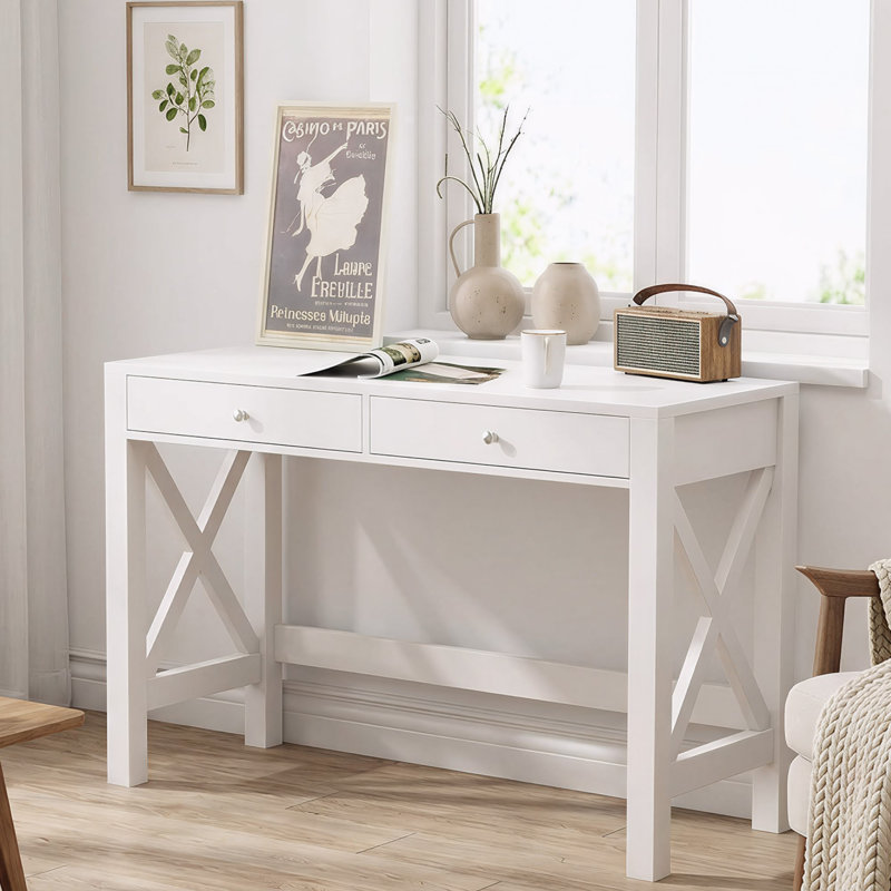 39.4" W Writing Desk with 2 Drawers, White