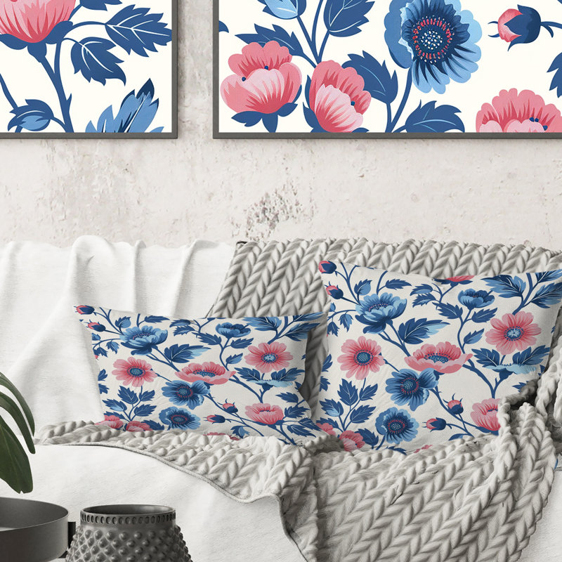 Coussin lombaire à fleurs bleues et florales VI