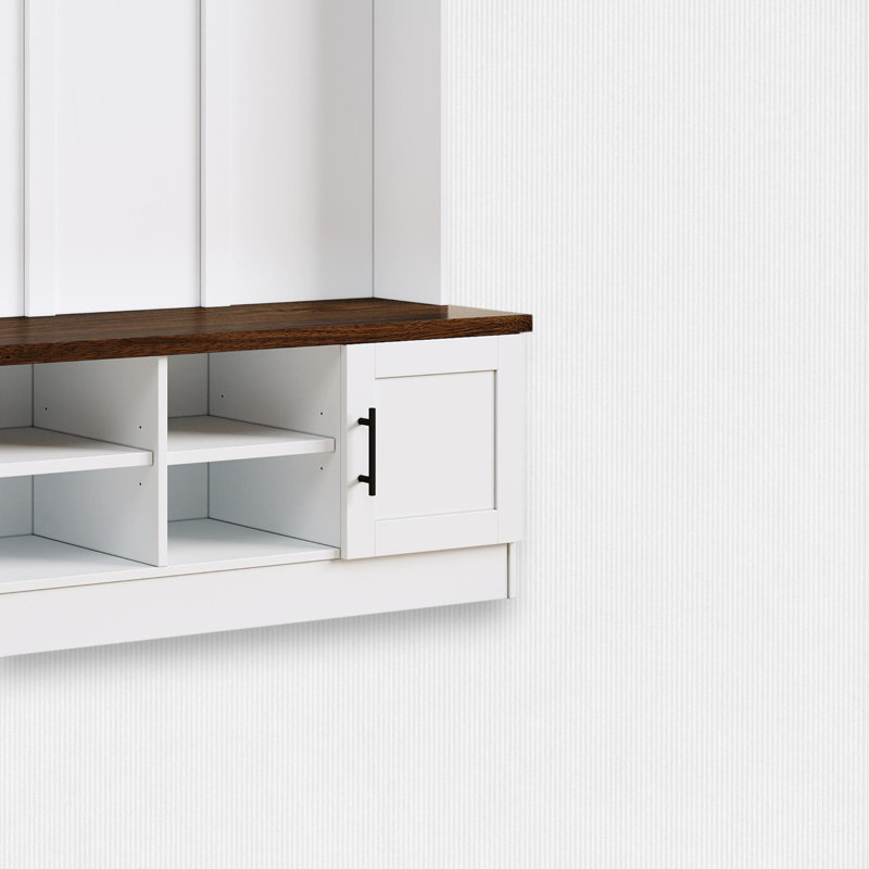 Hall Tree 55'' Wide with Bench and Shoe Storage, White