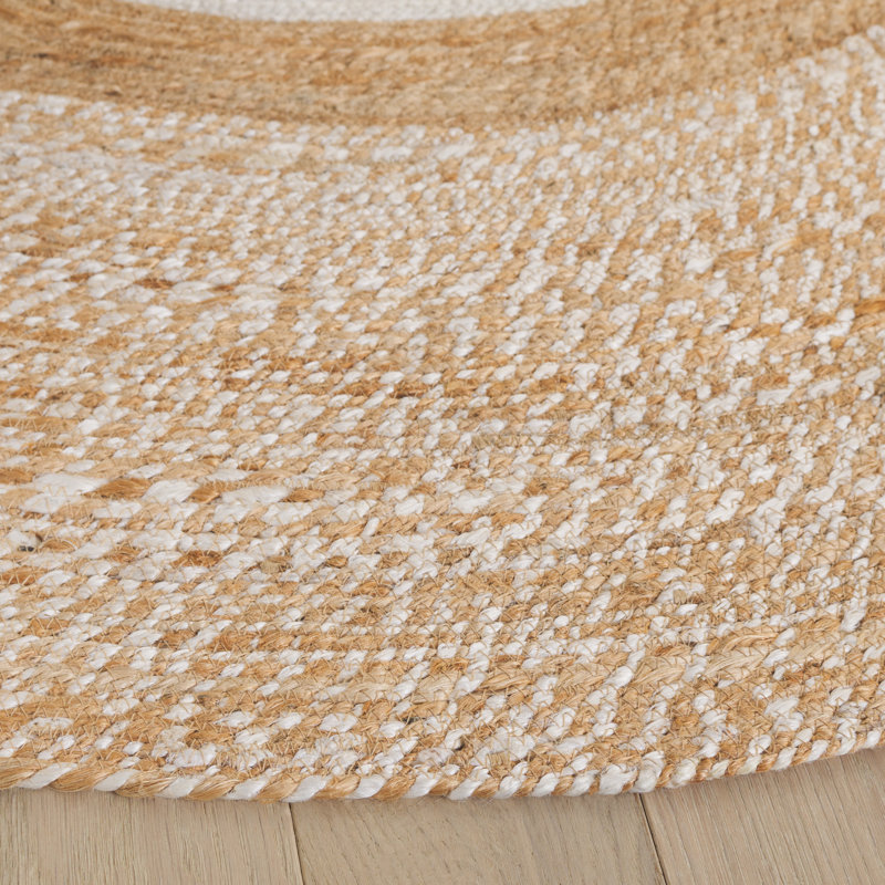 Natural Fiber Handwoven Jute Geometric Rug, Round 5'