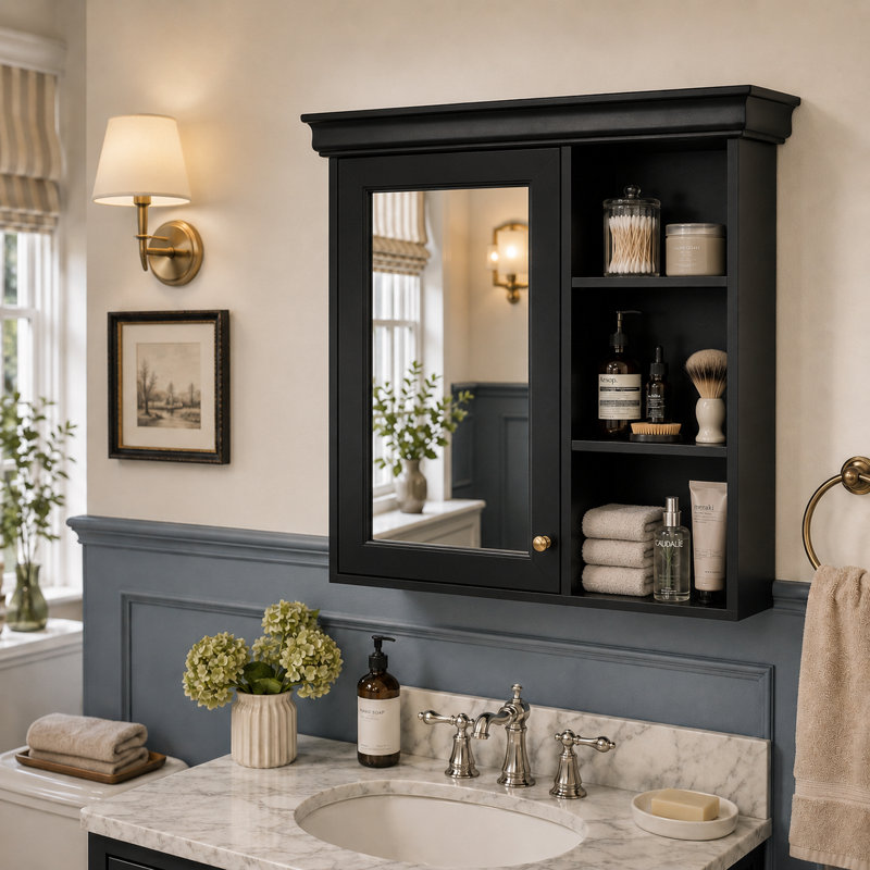 Armoire à pharmacie murale avec miroir, rangement et tablettes réglables pour une utilisation efficace de l'espace, Noir
