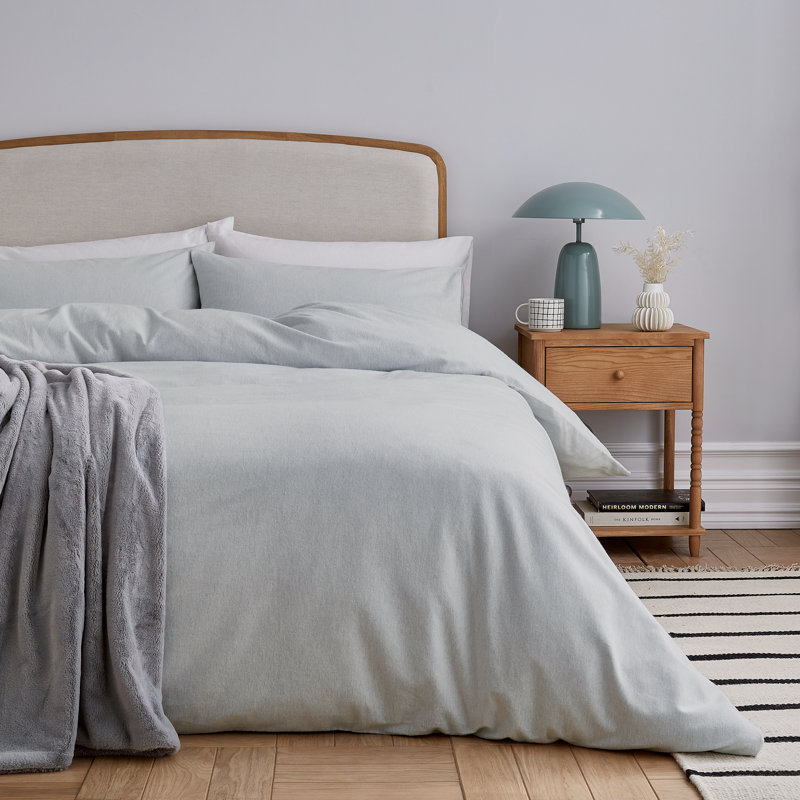 Brushed Cotton Duvet Cover Set, Silver, Single Duvet Cover + 1 Pillowcase