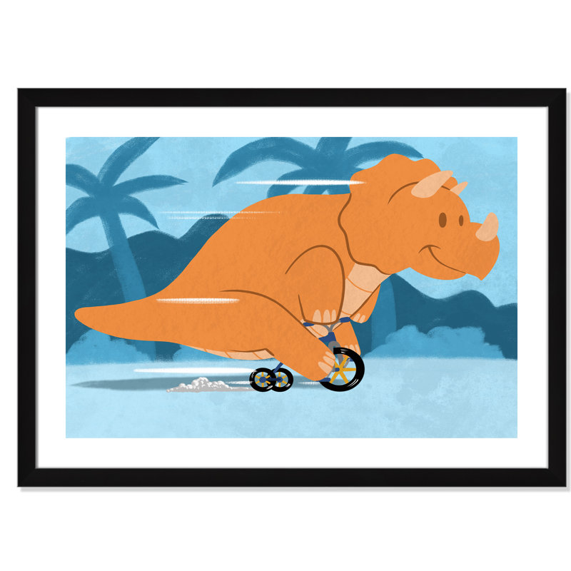 «Riding Dino 2», impression sur papier, H 24,5 po x l 34,5 po x P 0,6 po, Encadré plat noir