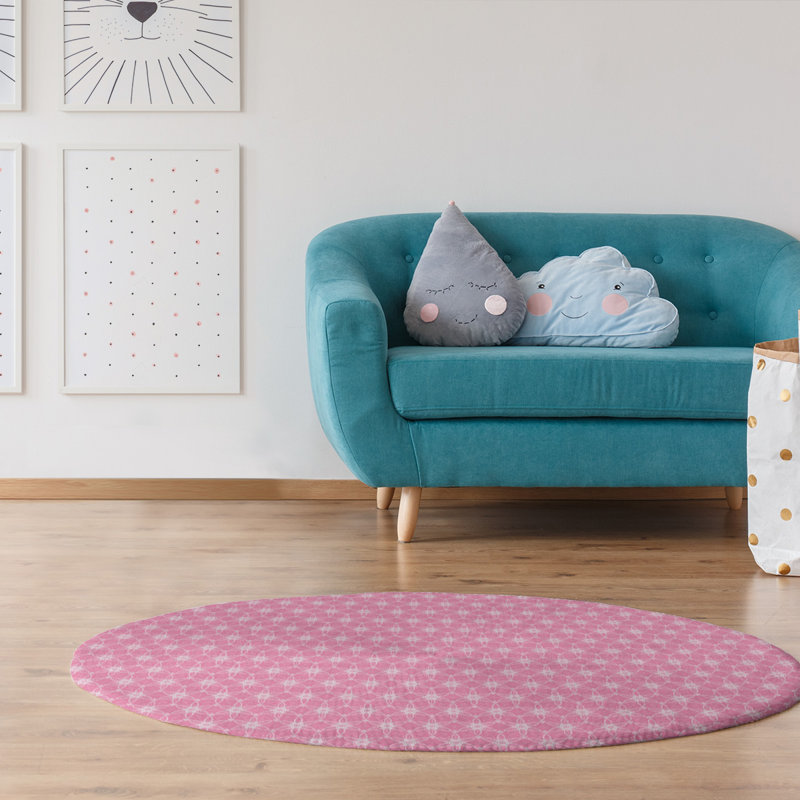 Tapis zone rose ornée cercles, Rectangle 9 pi x 12 pi