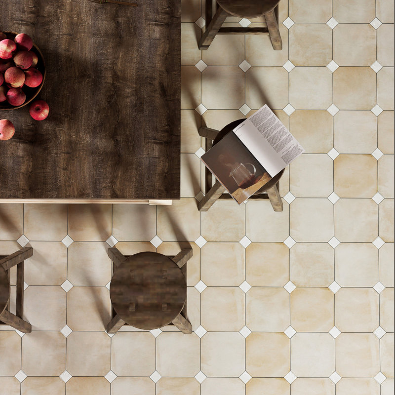 Laverton Octagon W/Taco 7-7/8 In. X 7-7/8 In. Porcelain Floor And Wall Tile, Beige/White