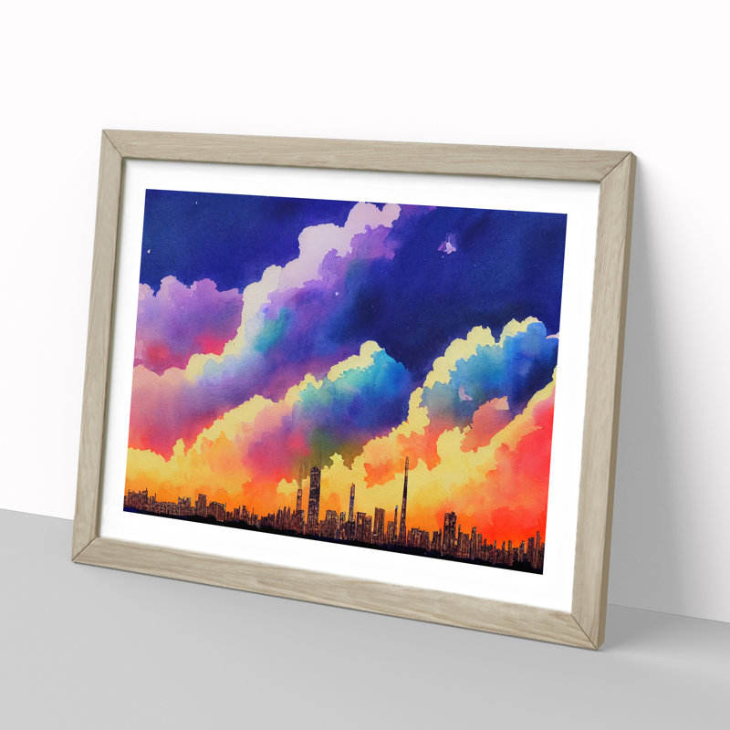 Mysterious Skyline Architecture 1 Piece Single Picture Frame Wall Art, 46cm H x 64cm W, Beige