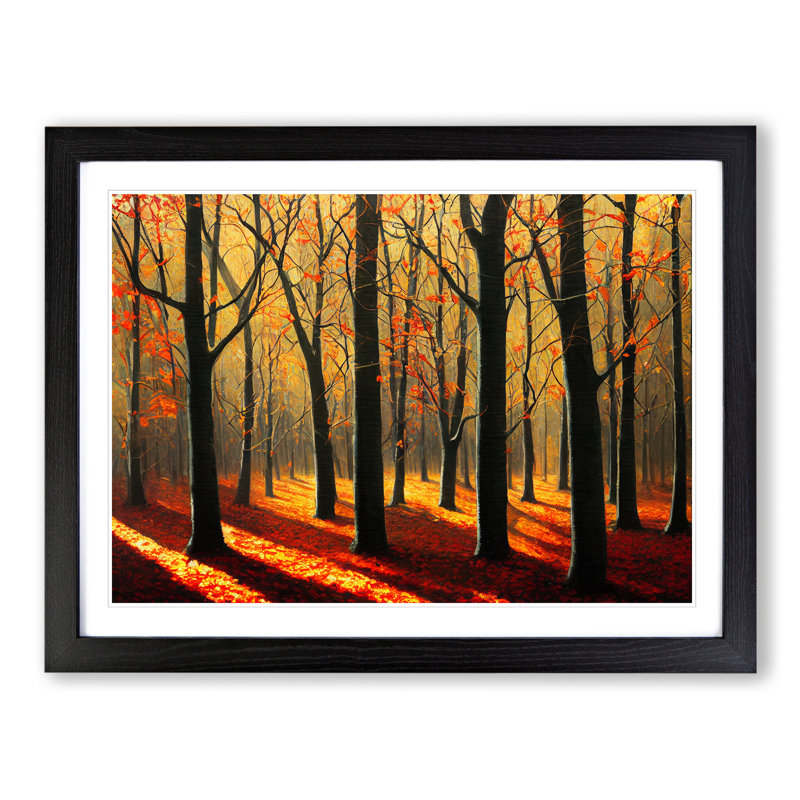 Intense Autumn Forest - Framed Print, 46cm H x 64cm W x 2cm D, Black Framed