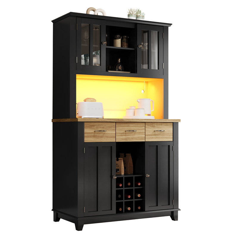 180cm Kitchen Pantry, Black/Natural