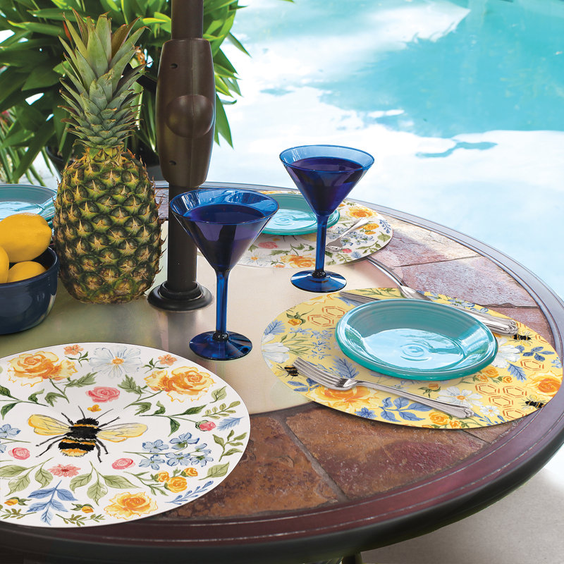 Floral Bee Reversible Round Easy Care Placemat 4-Pack