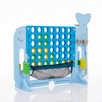 Jeu géant 4-en-ligne de 52 po de largeur et de 43 po de hauteur pour la cour arrière, cadre de baleine ludique, dégagement rapide, PEHD, bleu clair, cadeau de Noël