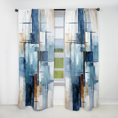 Gwennan Cerulean Cubism Shapes - Modern Curtain - Velvet Room Darkening - 1 panel