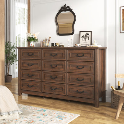 Commode 12 tiroirs pour chambre à coucher Farmhouse, commode en bois 63 po avec poignées rustiques, organisateur de commodes larges