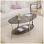 Table basse ovale moderne en verre 43,3 "avec double tablette en verre et pieds en métal argenté-963685559