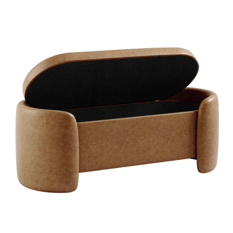 Oval Storage Ottoman Bench, Faux Leather Upholstered Entryway Bench, Mid-Century Modern Bedroom End of Bed Bench, Footrest for Living Room