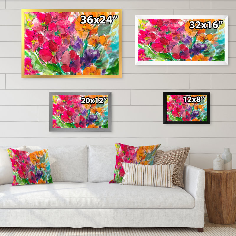 «Bright Vibrant Blossoming Spring Flowers», reproduction sur toile flottante, Cadre photo argenté, H 12 po x l 20 po x P 1 po