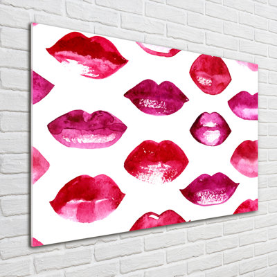 Glass Print Wall Art 100X70cm Image Printed On Glass Decorative Wall Picture Behind Toughened / Tempered Safety Real Glass For Kitchen & Living Room Theme:Red Lips