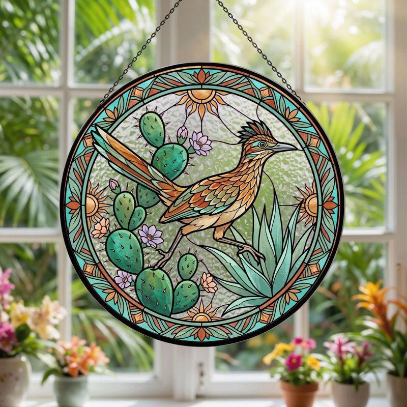 Stained Glass Stained Glass Window Panel，7.8H, 7.8"H